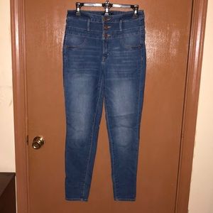 High waisted blue jeans